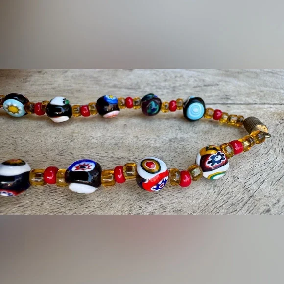 VINTAGE ITALIAN MURANO VENETIAN MILLEFIORI MORETTI GLASS BEAD NECKLACE - Picture 13 of 16